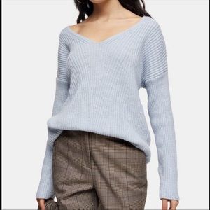 Pink Rose Light Blue V-neck Slouchy Sweater